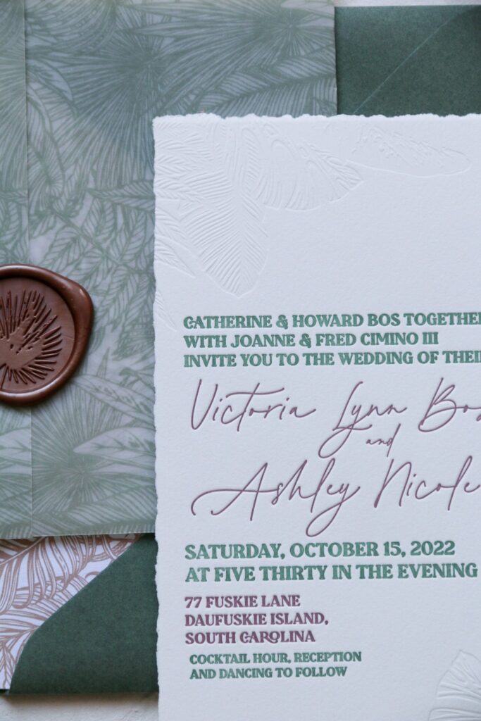 letterpress wedding invitation with blind emboss
